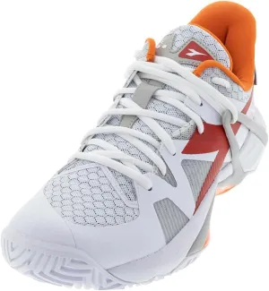 Diadora Women's B.ICON All Ground Tennis Shoe (White/Fiery Red, 9.5)