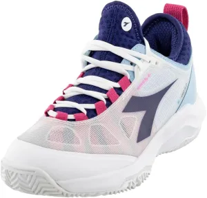 Diadora Women`s Speed Blushield Fly 4 AG Clay Tennis Shoes White and Blueprint