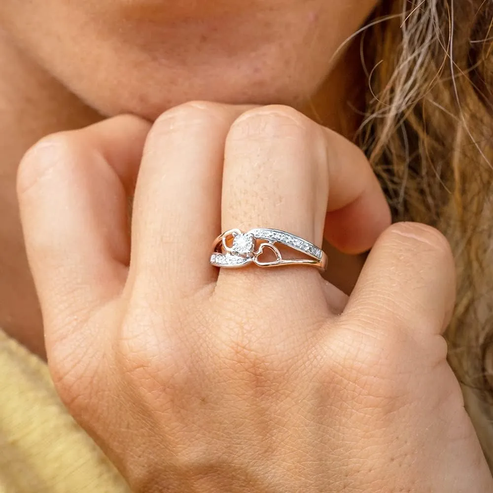 Diamond Promise Ring in 10kt Rose Gold and Sterling Silver 1/10 cttw H-I Color, I2-I3 Clarity