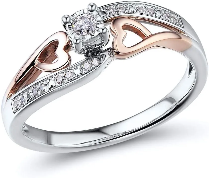 Diamond Promise Ring in 10kt Rose Gold and Sterling Silver 1/10 cttw H-I Color, I2-I3 Clarity