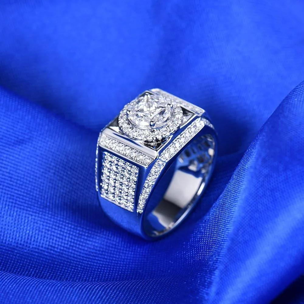 Diamond Ring For Men, 18K White Gold Rings - Real Diamond Ring, Luxury Brilliant Natural Real Diamond Promise Rings For Him Engagement Ring & Wedding Band