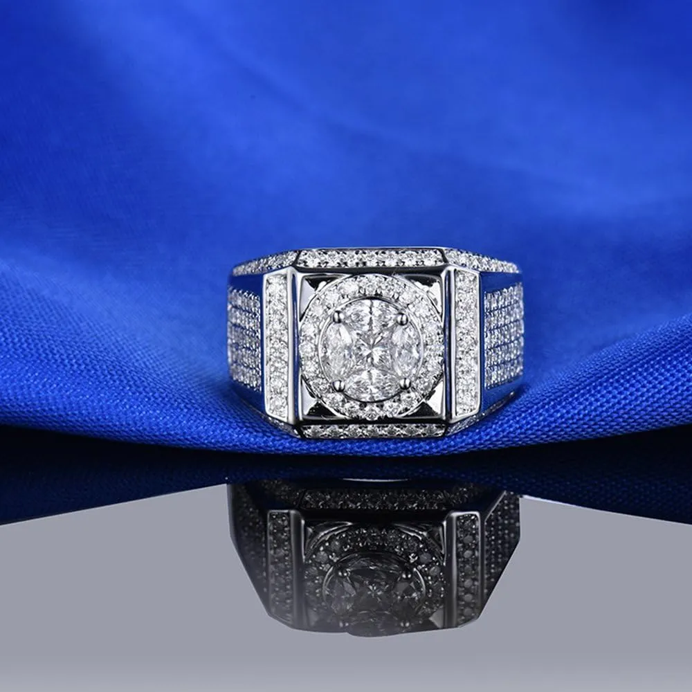 Diamond Ring For Men, 18K White Gold Rings - Real Diamond Ring, Luxury Brilliant Natural Real Diamond Promise Rings For Him Engagement Ring & Wedding Band
