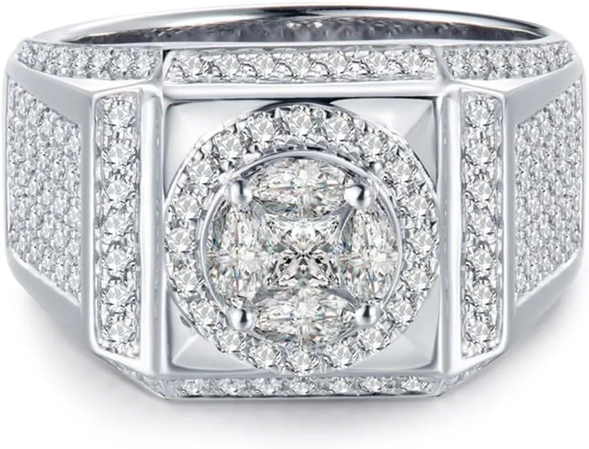 Diamond Ring For Men, 18K White Gold Rings - Real Diamond Ring, Luxury Brilliant Natural Real Diamond Promise Rings For Him Engagement Ring & Wedding Band