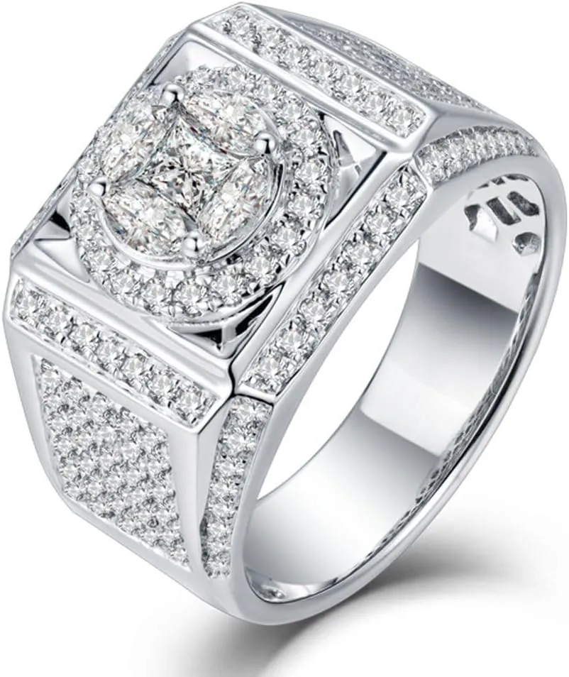 Diamond Ring For Men, 18K White Gold Rings - Real Diamond Ring, Luxury Brilliant Natural Real Diamond Promise Rings For Him Engagement Ring & Wedding Band