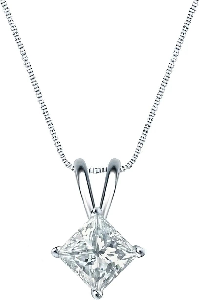 Diamond Wish 14k White Gold 4-Prong Basket Princess-Cut Diamond Solitaire Pendant (0.60 cttw, G-H, SI1-SI2)