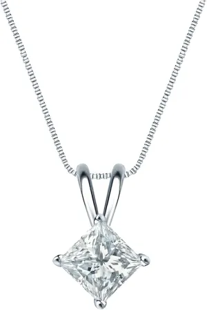 Diamond Wish 14k White Gold 4-Prong Basket Princess-Cut Diamond Solitaire Pendant (0.60 cttw, G-H, SI1-SI2)