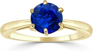 Diamond Wish 14K Yellow Gold Round-Cut Blue Sapphire Gemstone Solitaire Engagement Ring 6Prong(1/4-1 cttw) 4-9