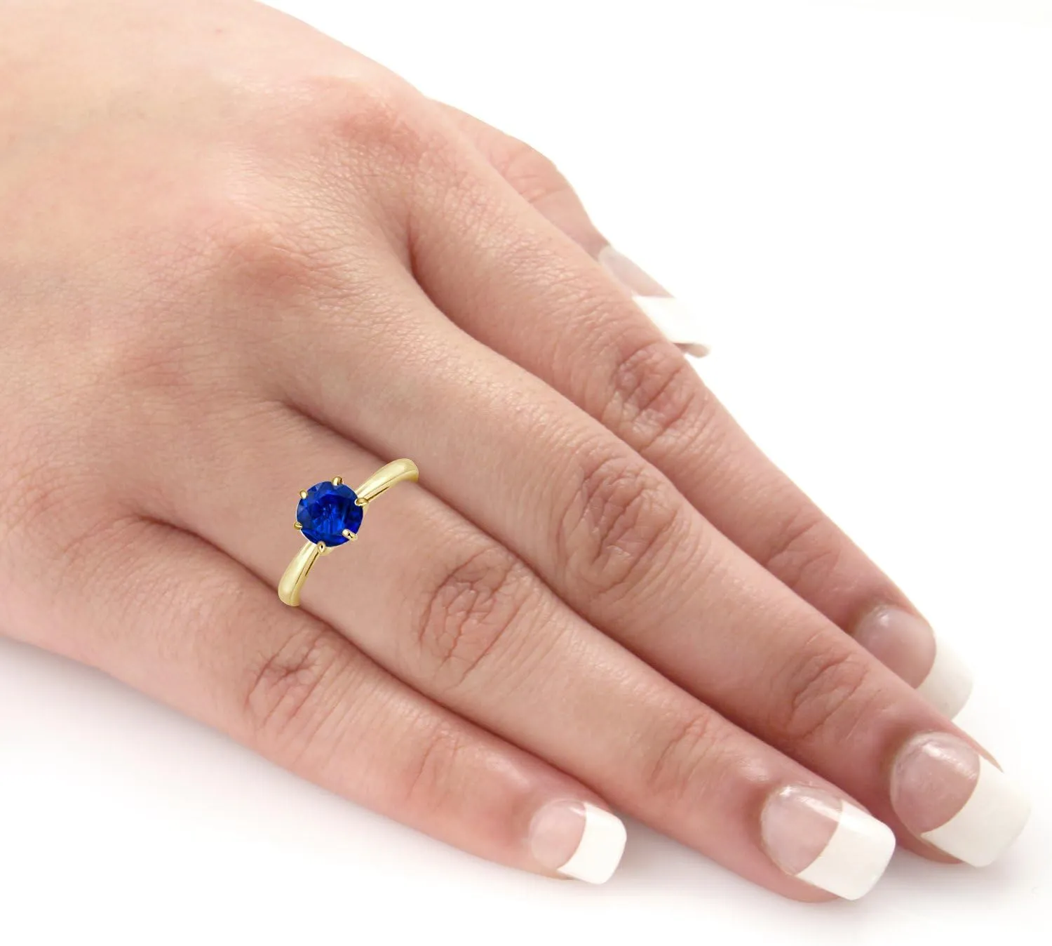 Diamond Wish 14K Yellow Gold Round-Cut Blue Sapphire Gemstone Solitaire Engagement Ring 6Prong(1/4-1 cttw) 4-9