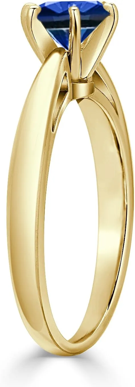 Diamond Wish 14K Yellow Gold Round-Cut Blue Sapphire Gemstone Solitaire Engagement Ring 6Prong(1/4-1 cttw) 4-9