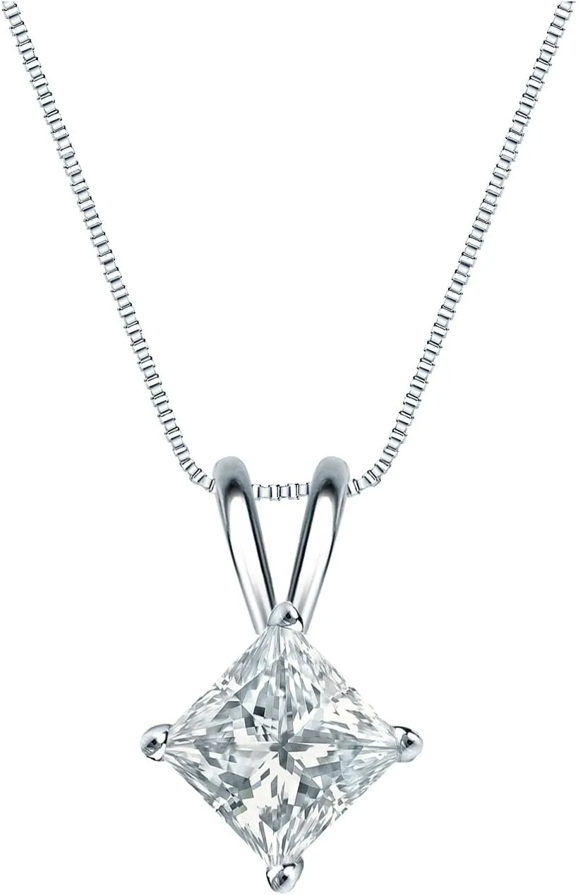 Diamond Wish IGI Certified 18k White Gold 4-Prong Basket Princess-Cut Diamond Pendant (3/4 cttw, G-H, SI1-SI2)