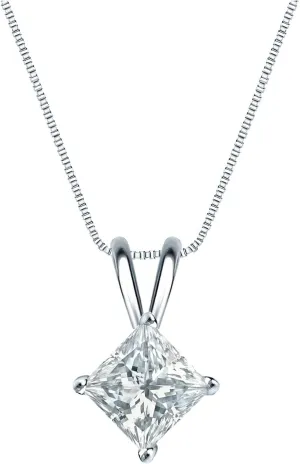 Diamond Wish IGI Certified 18k White Gold 4-Prong Basket Princess-Cut Diamond Pendant (3/4 cttw, G-H, SI1-SI2)