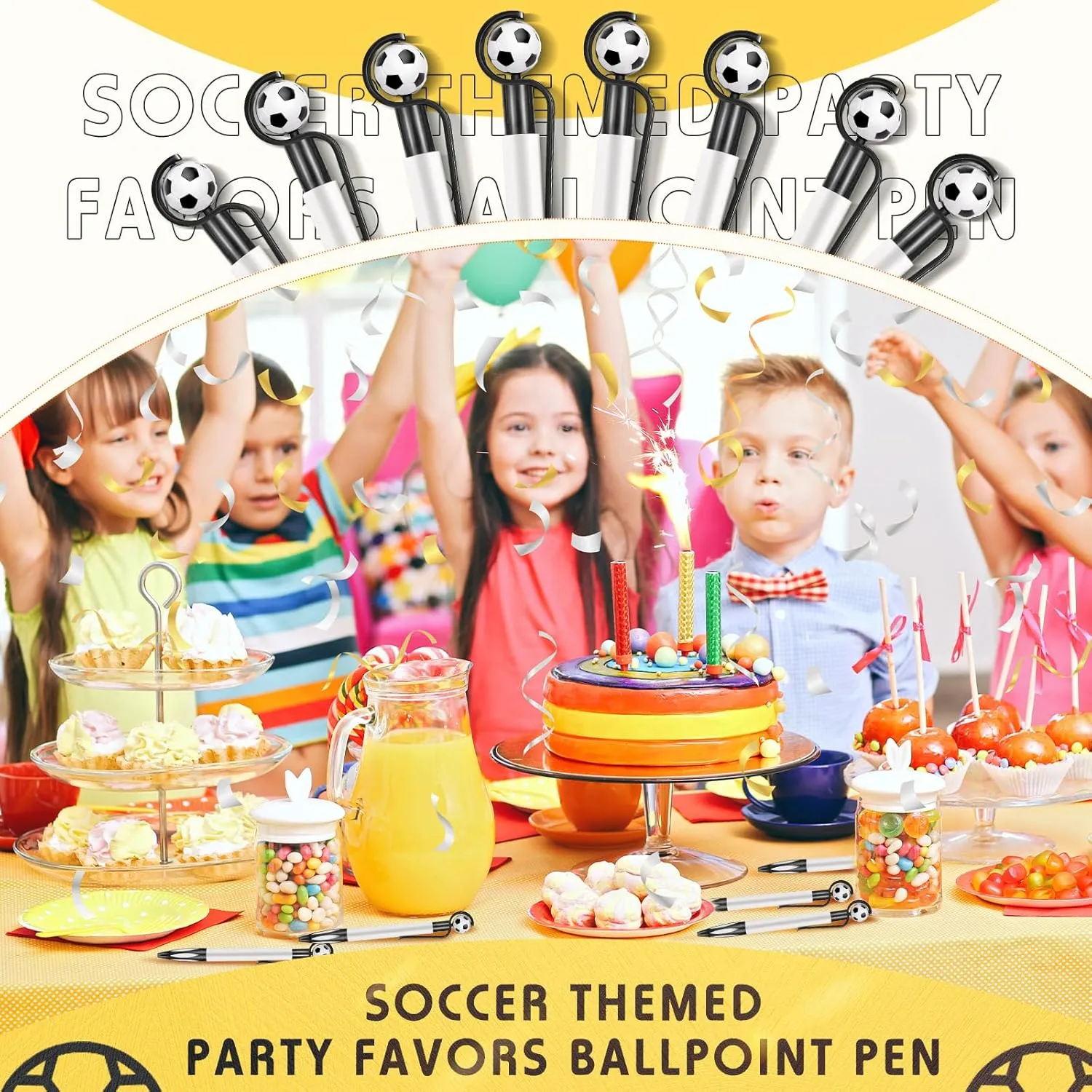 Dianelhall 20 Pcs Soccer Party Favors Soccer Pen Ballpoint Pens Retractable Multicolor Medium Point 1.0 mm Soft Grip Pen for Office(Black,Vivid)
