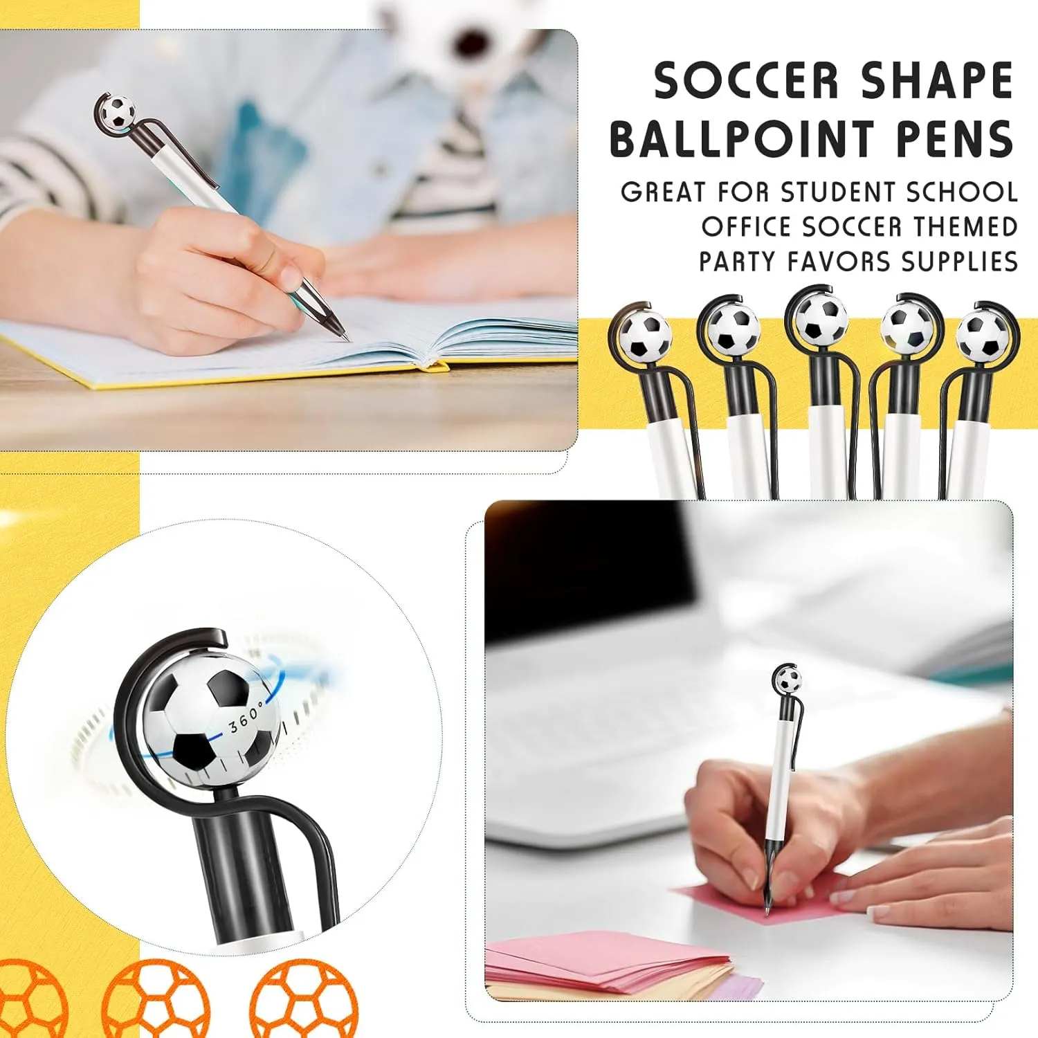 Dianelhall 20 Pcs Soccer Party Favors Soccer Pen Ballpoint Pens Retractable Multicolor Medium Point 1.0 mm Soft Grip Pen for Office(Black,Vivid)