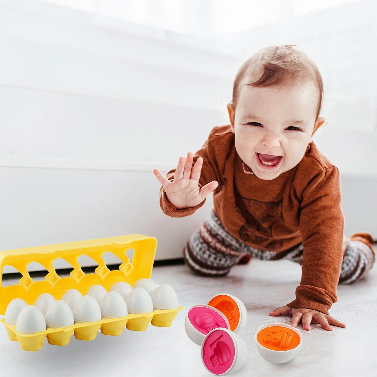 Dimple 12 PCS Vehicle Car Egg Matching Toy with Holder – STEM Easter Eggs, Educational Shape & Color Puzzle, Plastic Easter Eggs, Easter Basket Stuffers, Easter Gifts for Kids & Toddlers