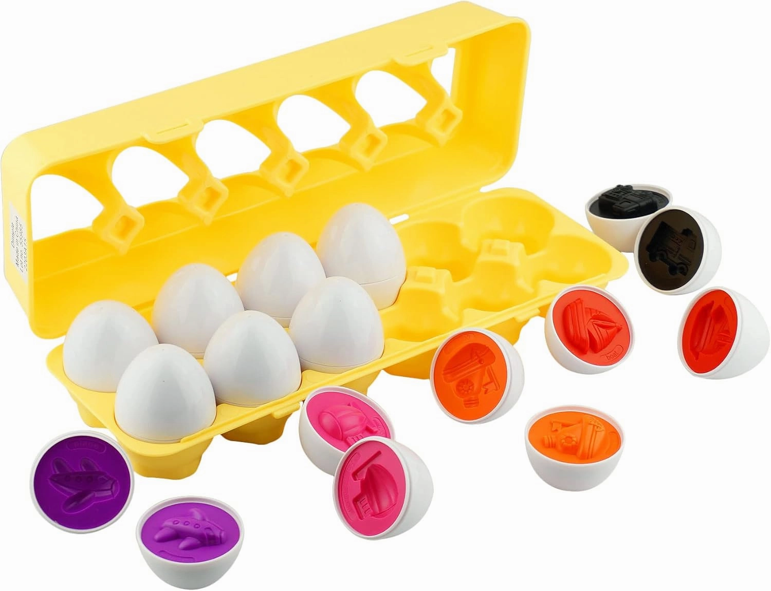 Dimple 12 PCS Vehicle Car Egg Matching Toy with Holder – STEM Easter Eggs, Educational Shape & Color Puzzle, Plastic Easter Eggs, Easter Basket Stuffers, Easter Gifts for Kids & Toddlers