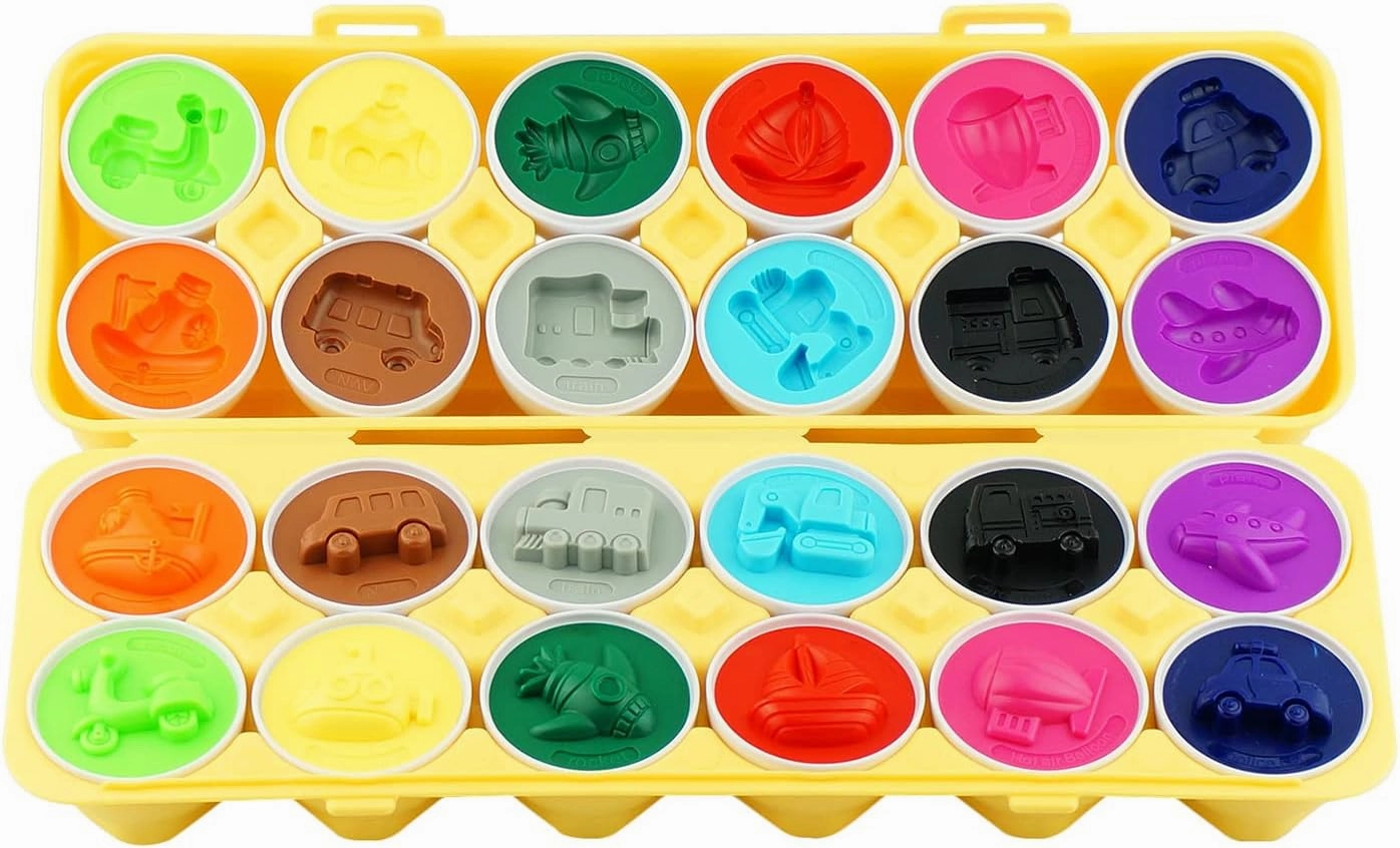 Dimple 12 PCS Vehicle Car Egg Matching Toy with Holder – STEM Easter Eggs, Educational Shape & Color Puzzle, Plastic Easter Eggs, Easter Basket Stuffers, Easter Gifts for Kids & Toddlers