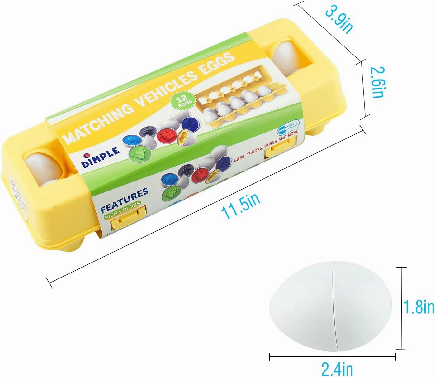 Dimple 12 PCS Vehicle Car Egg Matching Toy with Holder – STEM Easter Eggs, Educational Shape & Color Puzzle, Plastic Easter Eggs, Easter Basket Stuffers, Easter Gifts for Kids & Toddlers