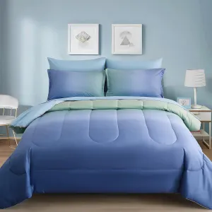 Dinjoy Girls Comforter Set Queen Size Colorful Rainbow Ombre Blue Green Pink Bedding Set Gradient 7 Pieces Bed in A Bag for Kids Teen Girl Women(1 Comforter, 1 Flat Sheet, 1 Fitted Sheet)