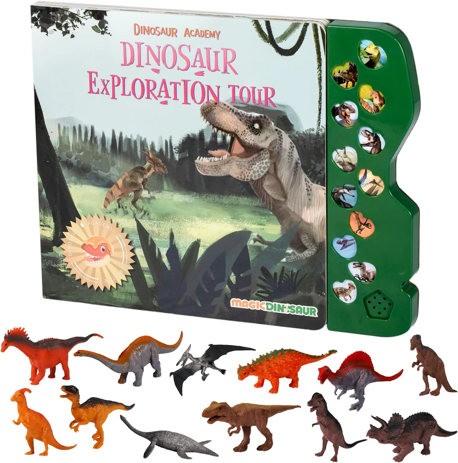 Dinosaur Sound Book Toys with Sound, 12 Large Lifelike Dinosaur Figures for Toddlers Kids 2 3 4 5 6 Years, Interactive Educational Learning Play Suit for Boys and Girls