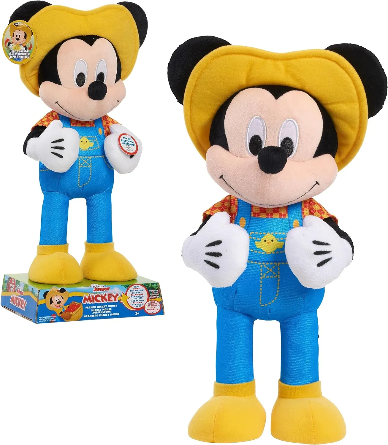 Disney Junior Farmer Mickey Mouse Feature Plush, Lights, Phrases, and Movement, Officially Licensed Kids Toys for Ages 3 Up, Amazon Exclusive