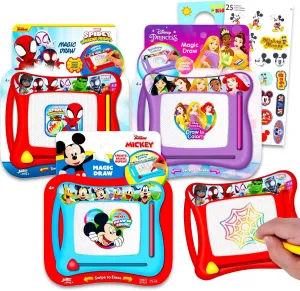 Disney Magnetic Drawing Pad 3 Pack - Bundle with Mickey Mouse, Disney Princess, Spidey and Friends Magnetic Drawing Pads Plus Stickers, More | Magnetic Drawing Boards for Kids, Boys, Girls