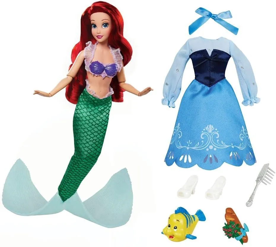 Disney Store Official Princess Story Doll (Ariel from The Little Mermaid) 11 Inches, Includes Coloring Book and Additional Dress, Princess Doll in Classic Outfit, Princess Toys for Girls