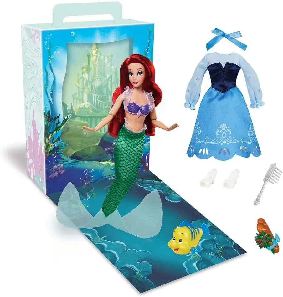 Disney Store Official Princess Story Doll (Ariel from The Little Mermaid) 11 Inches, Includes Coloring Book and Additional Dress, Princess Doll in Classic Outfit, Princess Toys for Girls