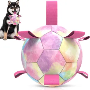 Dog Balls, Dog Soccer Ball with Straps, Puppy Birthday Gifts, Dog Water Toy, Interactive Dog Toys for Tug of War, Dog Balls for Small Medium Dog (6 Inch)
