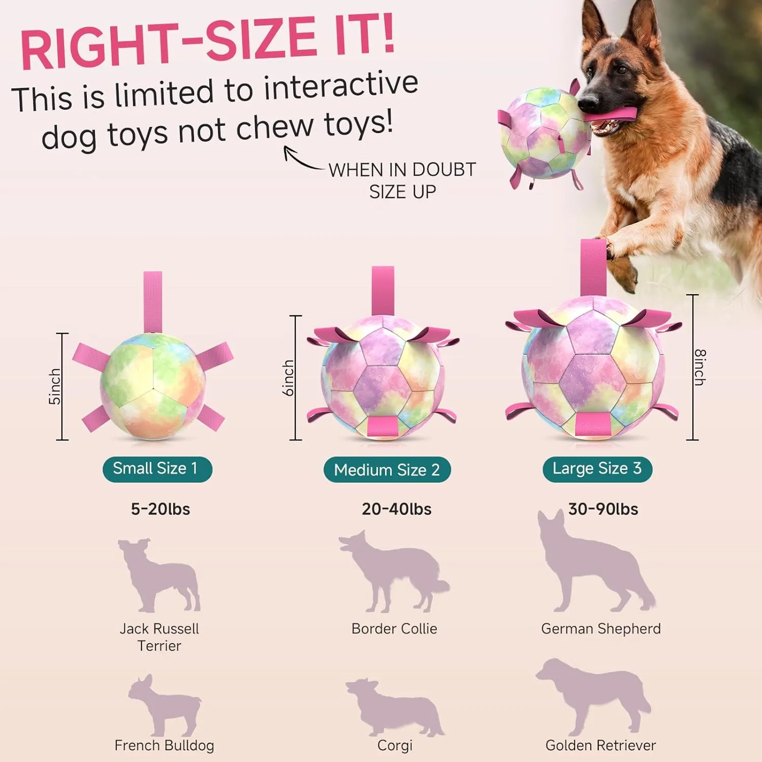 Dog Balls, Dog Soccer Ball with Straps, Puppy Birthday Gifts, Dog Water Toy, Interactive Dog Toys for Tug of War, Dog Balls for Small Medium Dog (6 Inch)
