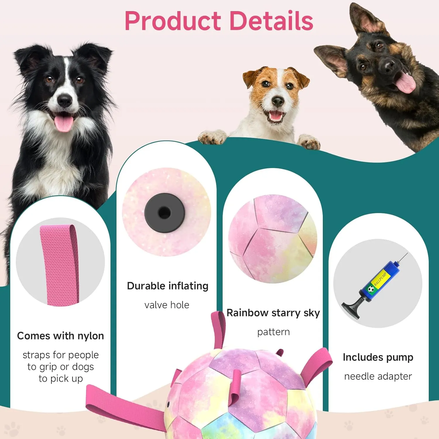 Dog Balls, Dog Soccer Ball with Straps, Puppy Birthday Gifts, Dog Water Toy, Interactive Dog Toys for Tug of War, Dog Balls for Small Medium Dog (6 Inch)