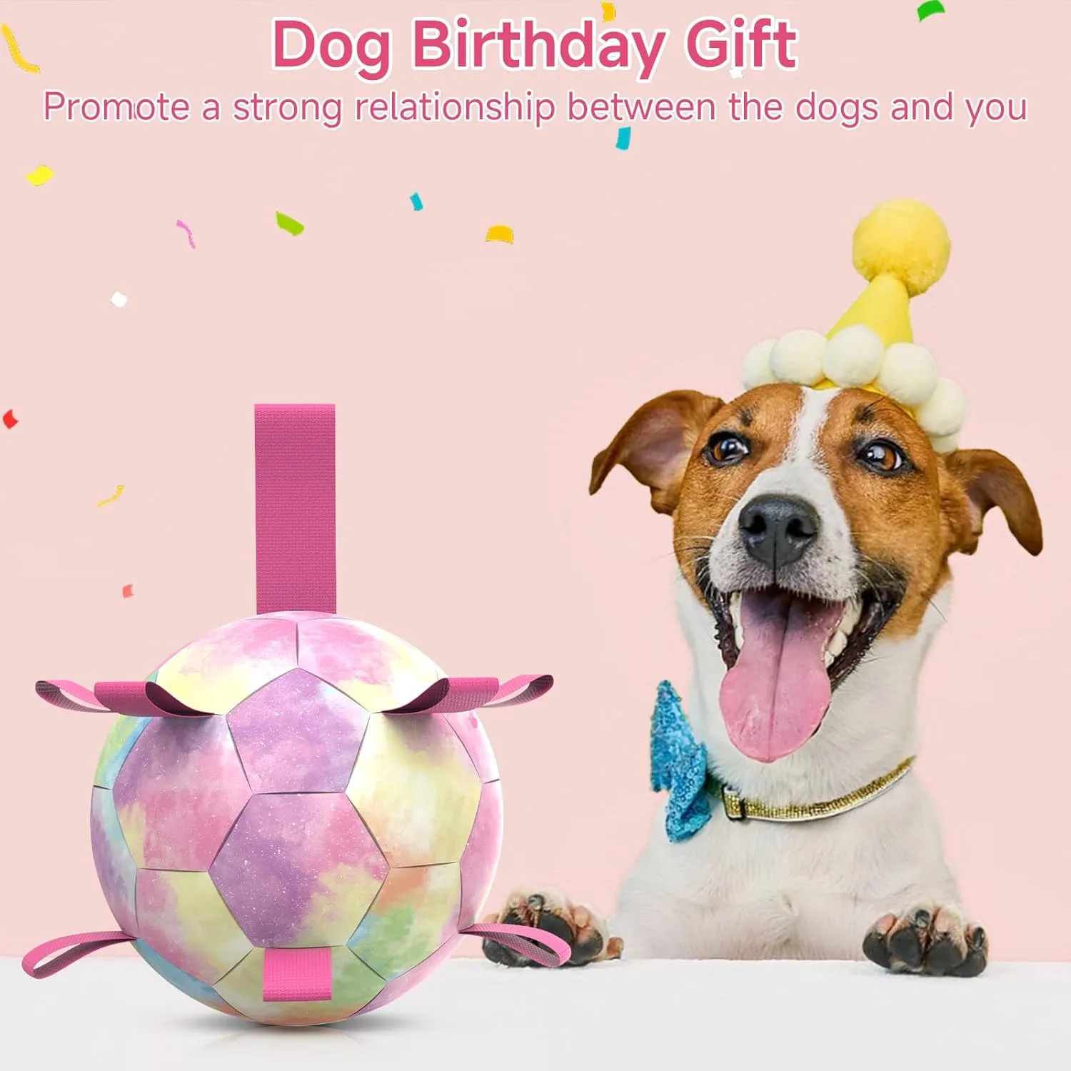 Dog Balls, Dog Soccer Ball with Straps, Puppy Birthday Gifts, Dog Water Toy, Interactive Dog Toys for Tug of War, Dog Balls for Small Medium Dog (6 Inch)