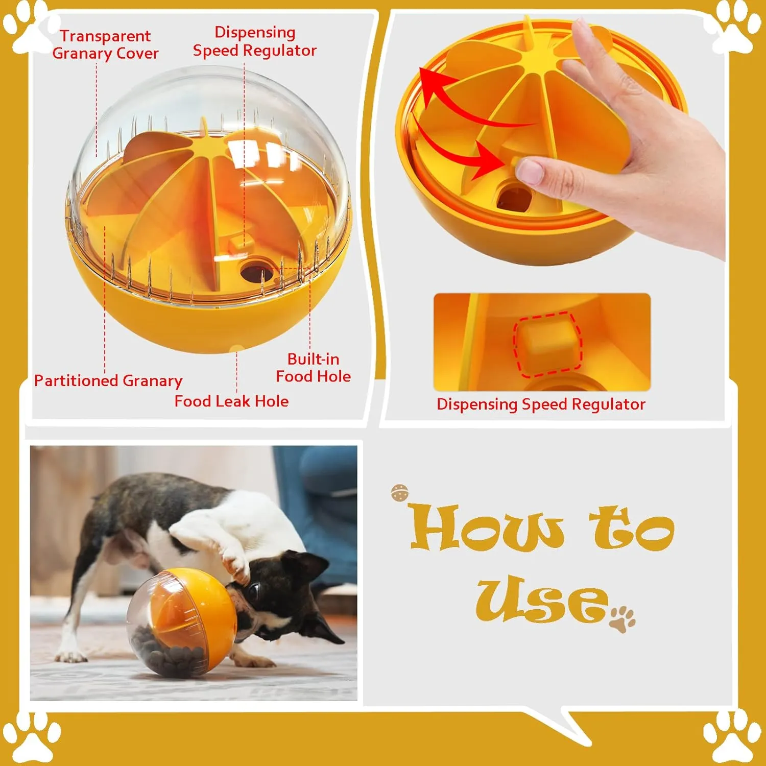 Dog Toys Balls, Interactive Puzzle Treat Dispensing Squeaky Balls for Puppy Large Dogs, Chewer Dog Gifts (Orange)