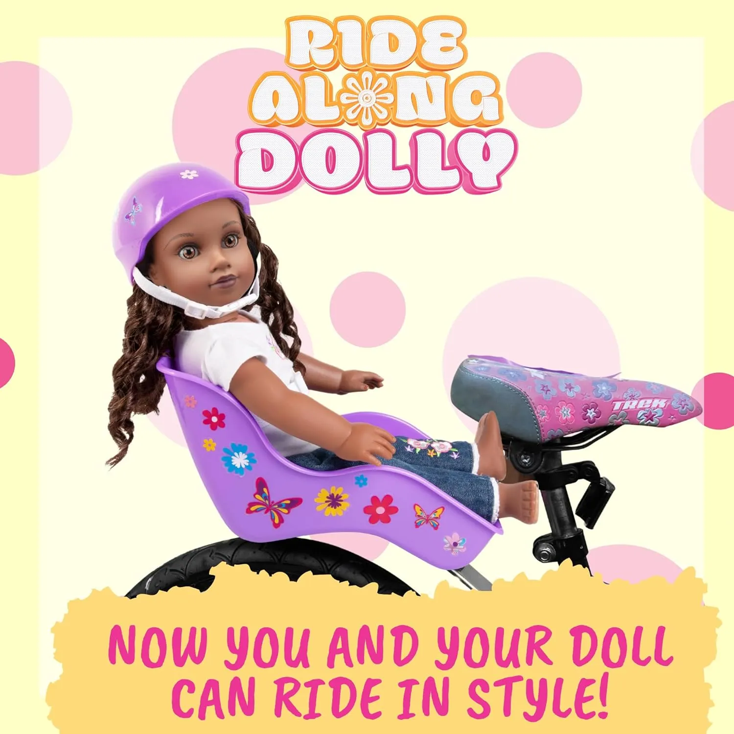 Doll Bicycle Seat Bike Seat (Purple) with Decorate Yourself Decals (Fits Standard Sized Dolls and Stuffed Animals) - Purple