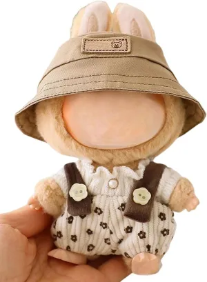 Doll Clothes Outfit Set Compatible with Labubu Cute Hat, Top & Overalls Fits 17cm (6.7 Inches) Dolls Dress Up Accessories for Dolls DIY (No Doll) (Khaki)