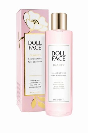 Doll Face Clarify Balancing Toner Glycolic Acid, Willow Bark and Enzymes, for Facial Soothing, Facial Toning 8oz