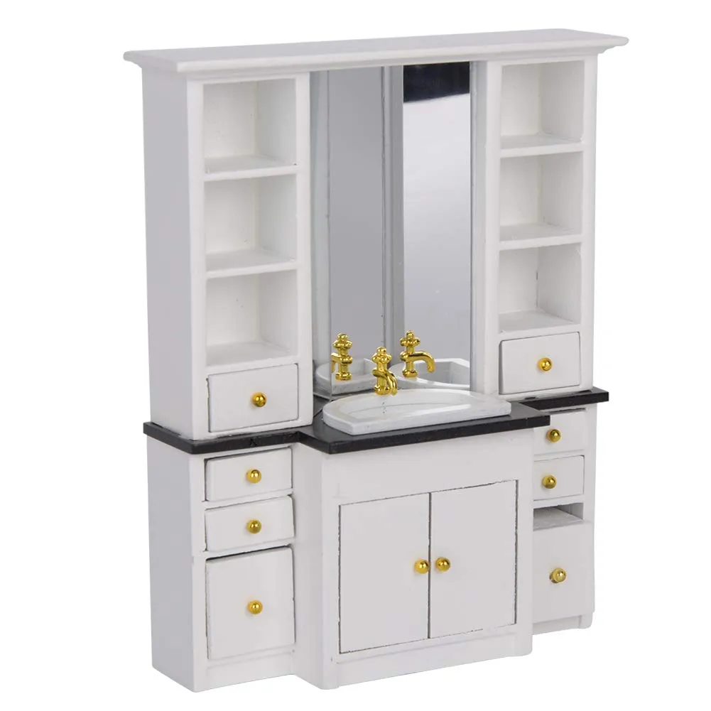 Dollhouse Miniature Sink Bathroom Basin Dollhouse Furniture Kitchen Toy Playhouse Wooden Toys for Kitchen Accessories