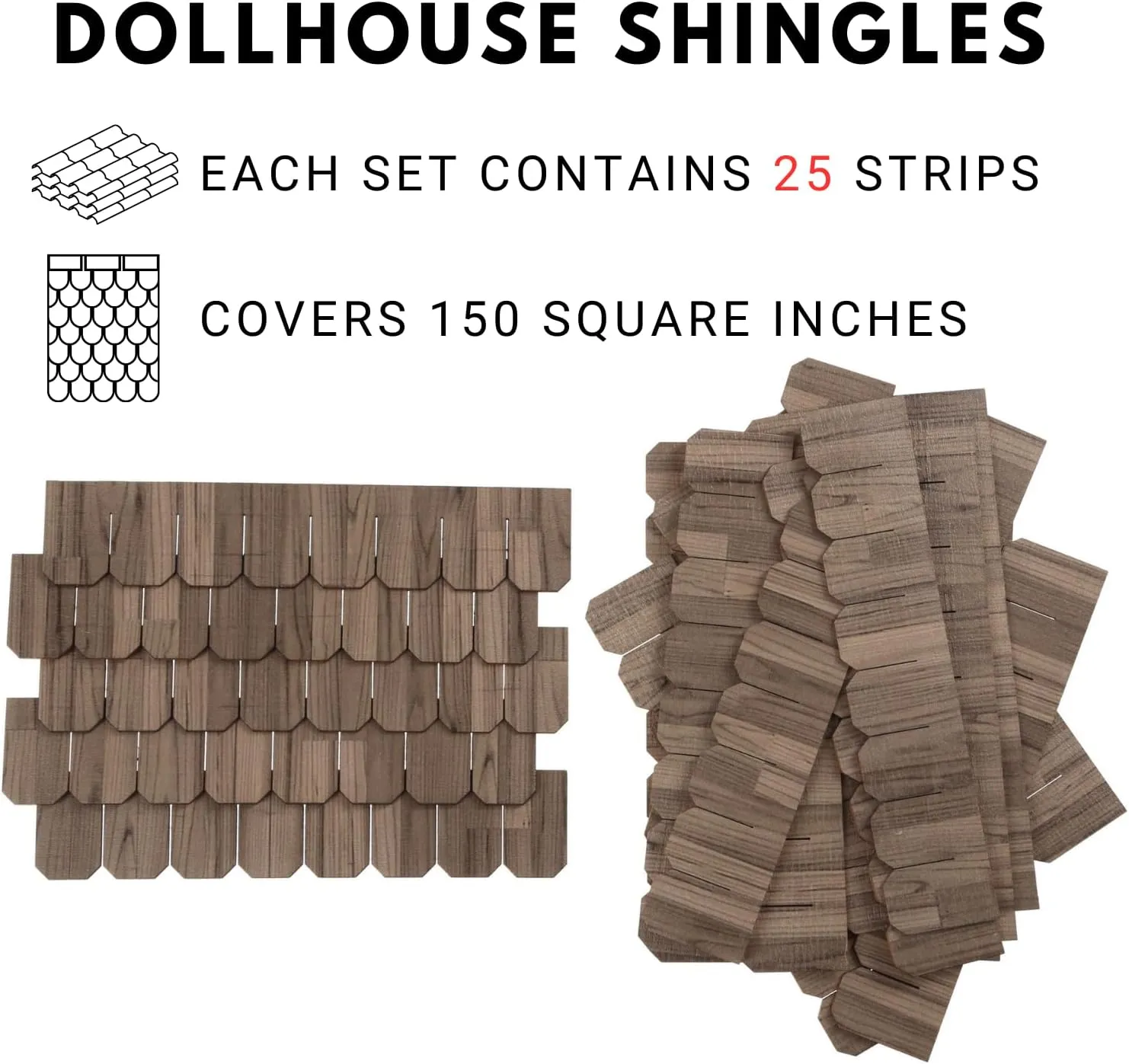 Dollhouse Wooden Roof Shingles, Dollhouse Miniature Roofing, Set of 25 Strips, REDUCIO! (Creamy Gray)