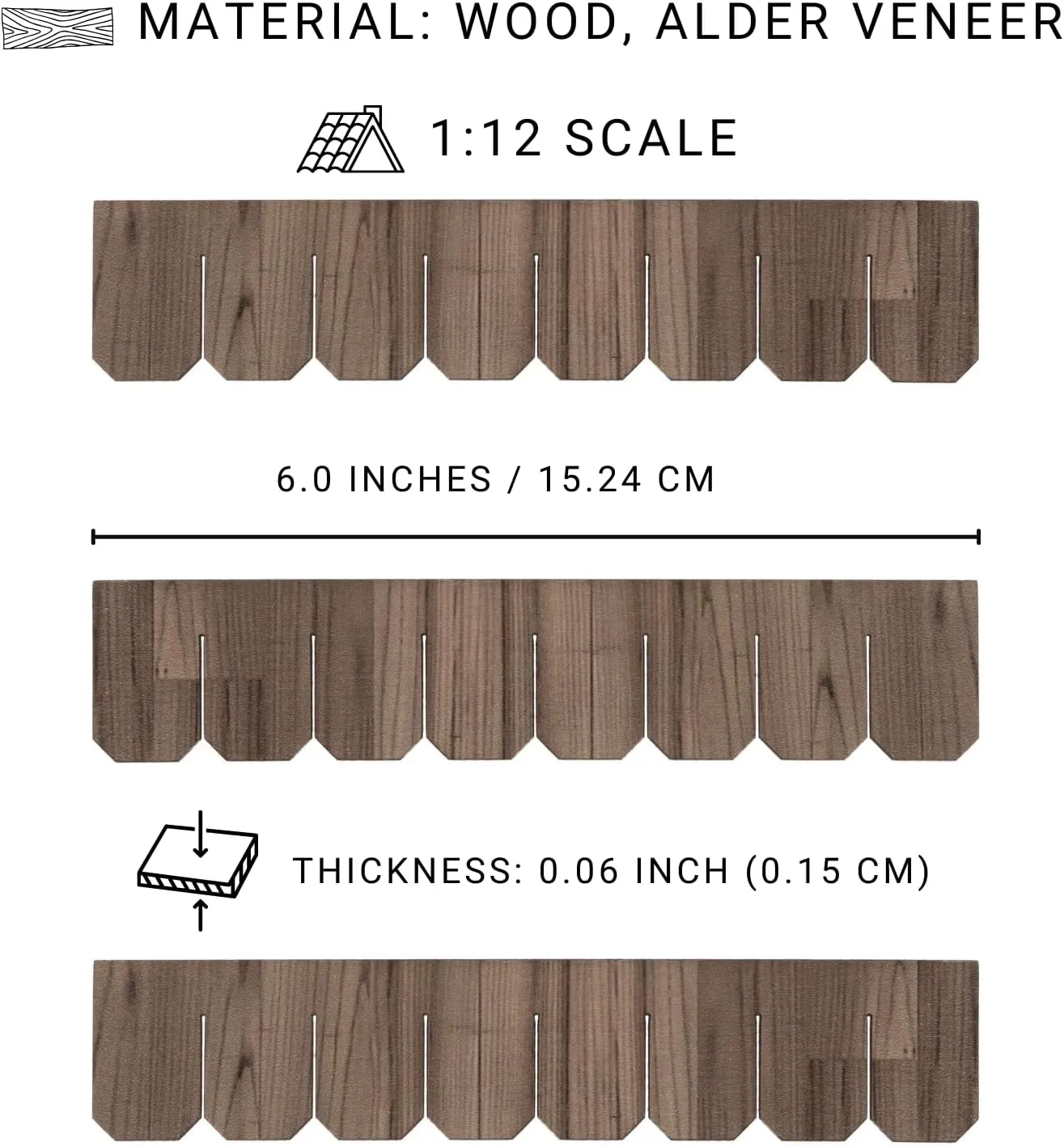Dollhouse Wooden Roof Shingles, Dollhouse Miniature Roofing, Set of 25 Strips, REDUCIO! (Creamy Gray)