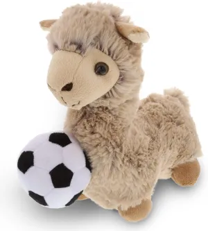 DolliBu Beige Llama Stuffed Animal with Soccer Ball Plush - Soft Huggable Llama, Adorable Playtime Llama Plush Toy, Cute Farm Life Gift for Kids and Adults - 11 Inch