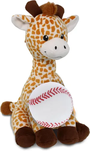 DolliBu Giraffe Stuffed Animal with Baseball Plush - Soft, Huggable Giraffe, Great Gifts for Kids, Adults - 10 Inches