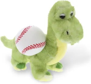 DolliBu Green Dinosaur Stuffed Animal with Baseball Plush - Soft Plush Huggable Dinosaur, Playtime Plush Toy, Cute Wild Life Plush Gift for Kids, Adults - 10 Inch