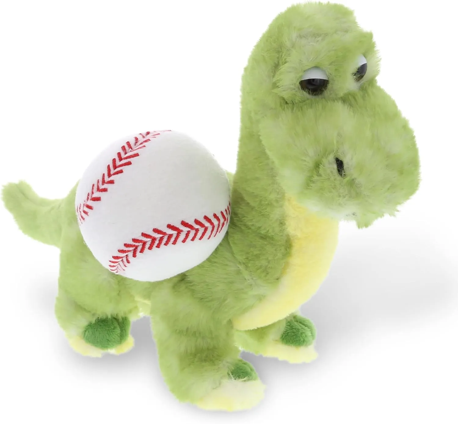 DolliBu Green Dinosaur Stuffed Animal with Baseball Plush - Soft Plush Huggable Dinosaur, Playtime Plush Toy, Cute Wild Life Plush Gift for Kids, Adults - 10 Inch