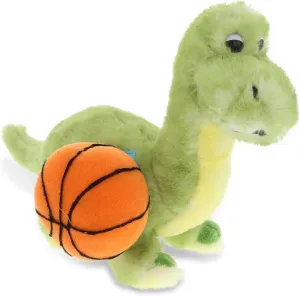 DolliBu Green Dinosaur Stuffed Animal with Basketball Plush - Soft Plush Huggable Dinosaur, Playtime Plush Toy, Cute Wild Life Plush Gift for Kids, Adults - 10 Inch