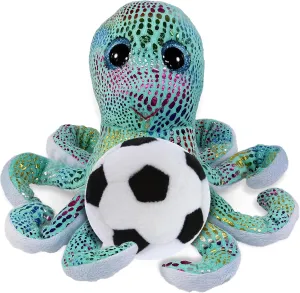 DolliBu Iridescent Rainbow Octopus Stuffed Animal with Soccer Ball Plush - Huggable Octopus Playtime Plush Toy, Cute Ocean Life Gift, Super Soft Stuffed Doll Animal Toy for Kids, Adults - 9 Inches