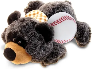 DolliBu Lying Black Bear Stuffed Animal with Baseball Plush – Soft Huggable Bear, Adorable Playtime Bear Plush Toy, Baseball Plush Animal Toy for Kids and Adults – 9 Inch