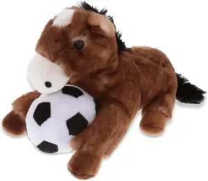 DolliBu Lying Brown Horse Stuffed Animal with Soccer Ball Plush - Soft Huggable Horse Adorable Playtime Plush Toy, Cute Farm Life Gift for Kids and Adults - 10.5 Inch