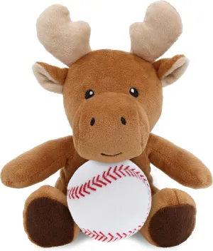 DolliBu Moose Stuffed Animal with Baseball Plush - Soft, Huggable Moose, Great Gifts for Kids, Adults - 6 Inches