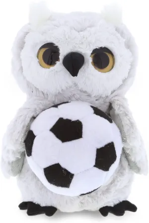 DolliBu Owl Stuffed Animal with Soccer Ball Plush - Soft Plush Huggable Grey Owl, Adorable Playtime Owl Plush Toy, Cute Wildlife Gift for Kids and Adults - 8.5 Inch