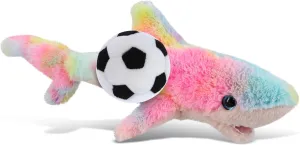 DolliBu Rainbow Shark - Super Soft Stuffed Animal with Soccer Ball Plush - Soft Huggable Shark, Playtime Plush Toy, Ocean Life Gift, Cute Plush Doll Animal Toy for Kids and Adults - 14 Inches