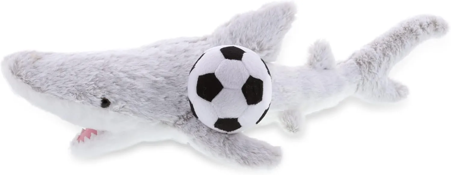 DolliBu Shark Stuffed Animal with Soccer Ball Plush - Soft Plush Huggable Grey Shark, Adorable Playtime Plush Toy, Cute Ocean Life Gift for Kids and Adults - 23 Inch